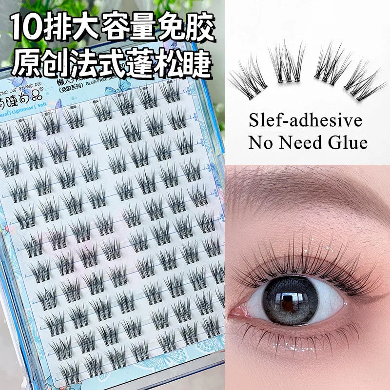 Voluminous Glue-free Self-adhesive False Eyelashes 5D Fluffy Thick Natural Curling Lash Easy Application Anime Eye