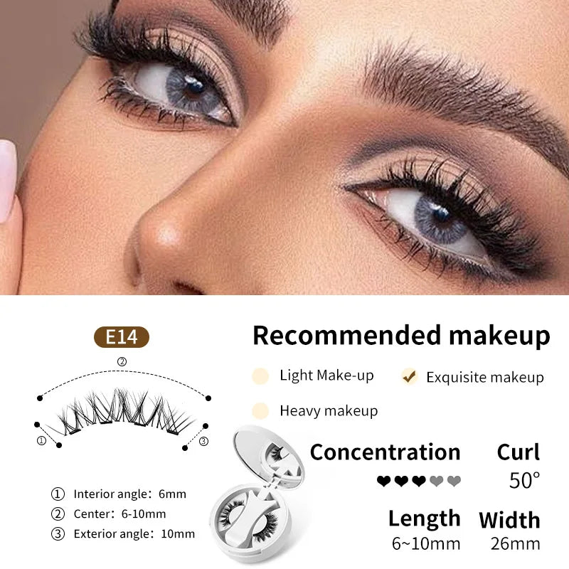 Brown Magnetic False Eyelashes Natural Soft Light Weight Eye Makeup Set With Applicater One-piece box Easy To Carry Eyelash Tool