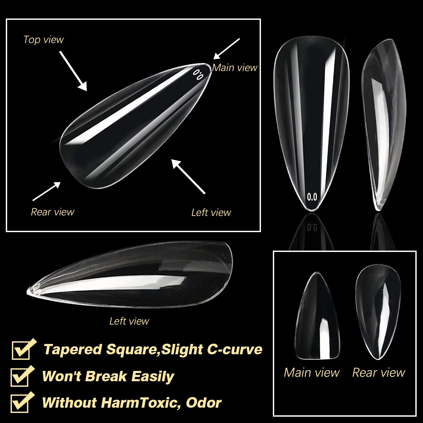 Boxed Transparent Fake Nails Mulit-Shaped Size Almond Coffin Press On Acrylic Nails For Manicure Art Extension Decoration