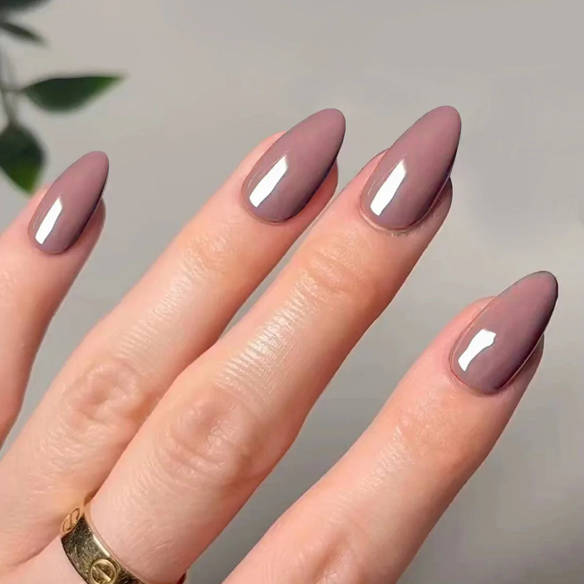 Classic Glossy Solid Color Long Pointed Fake Nails Brown Green Grey Blue Detachable Finished False Nails Press on Nail with Glue