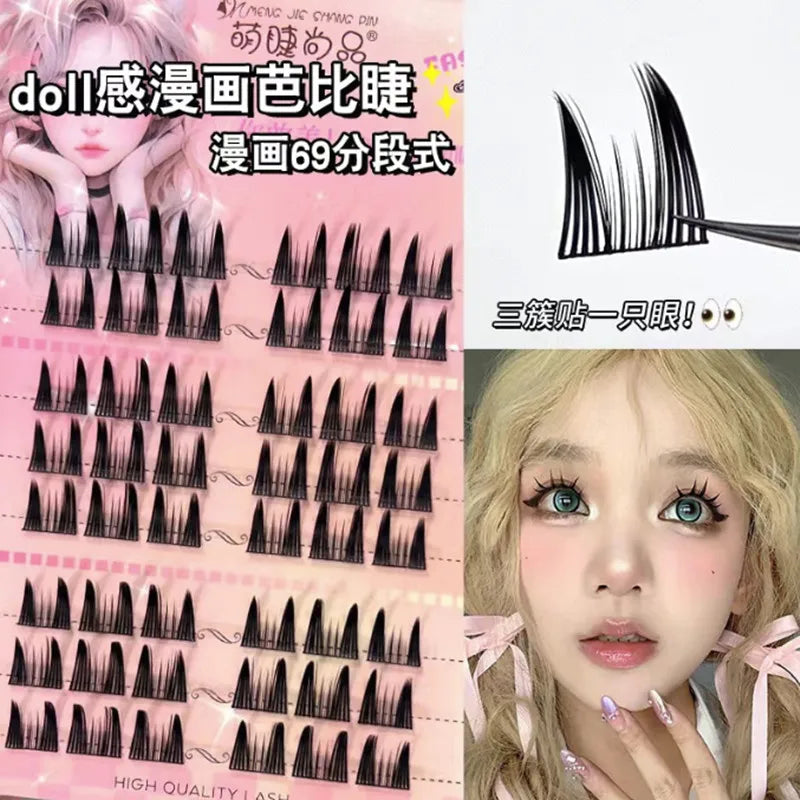 100 Clusters False Eyelashes Fluffy Cat Ear Effect Lashes Individual Cluster Segmented Natural Thick Long Enlarge Eyes