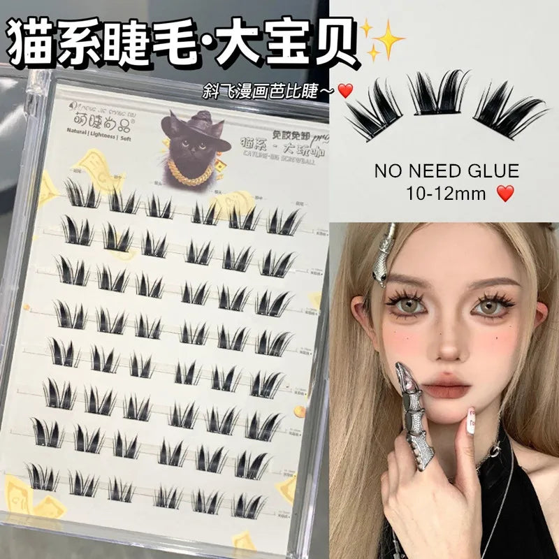 Voluminous Glue-free Self-adhesive False Eyelashes 5D Fluffy Thick Natural Curling Lash Easy Application Anime Eye
