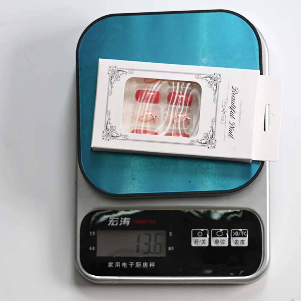 24Pcs Glossy Red Love Heart Press On Nails Cute Valentine's Day Short Square Red Heart False Nails Full Cover Acrylic Nails Tips