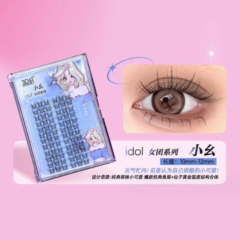 Lishu 72 Clusters False Eyelashes Manga Reusable Natural Cute Thick Long Fluffy Lashes Daily Makeup Enlarge Eyes