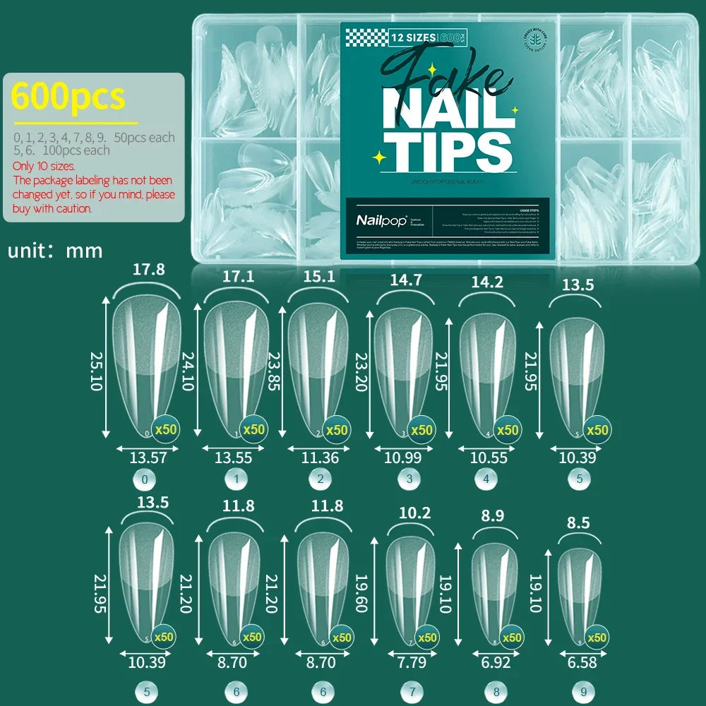 Nailpop Extra Short Nail Tips Half Cover Soft Gel Almond Shape False Nails 600pcs Gel x Tips for Nail Extension DIY Nail Art