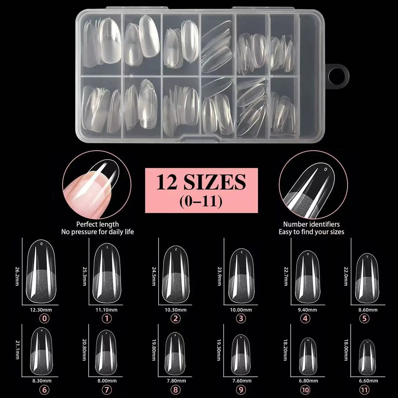 120 Short Almond-Shaped Oval Fake Nail Cutting Kit, Expandable and Complete Covering Nail Glue, French Ballet Shoe Style, Presse