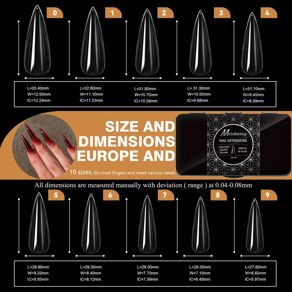 Boxed Transparent Fake Nails Mulit-Shaped Size Almond Coffin Press On Acrylic Nails For Manicure Art Extension Decoration