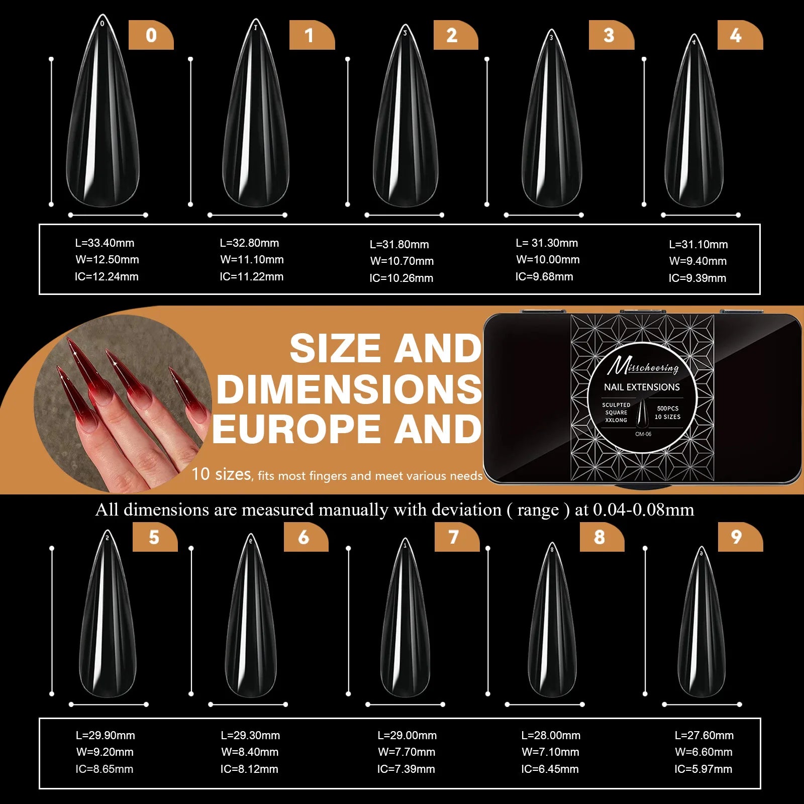 Boxed Transparent Fake Nails Mulit-Shaped Size Almond Coffin Press On Acrylic Nails For Manicure Art Extension Decoration