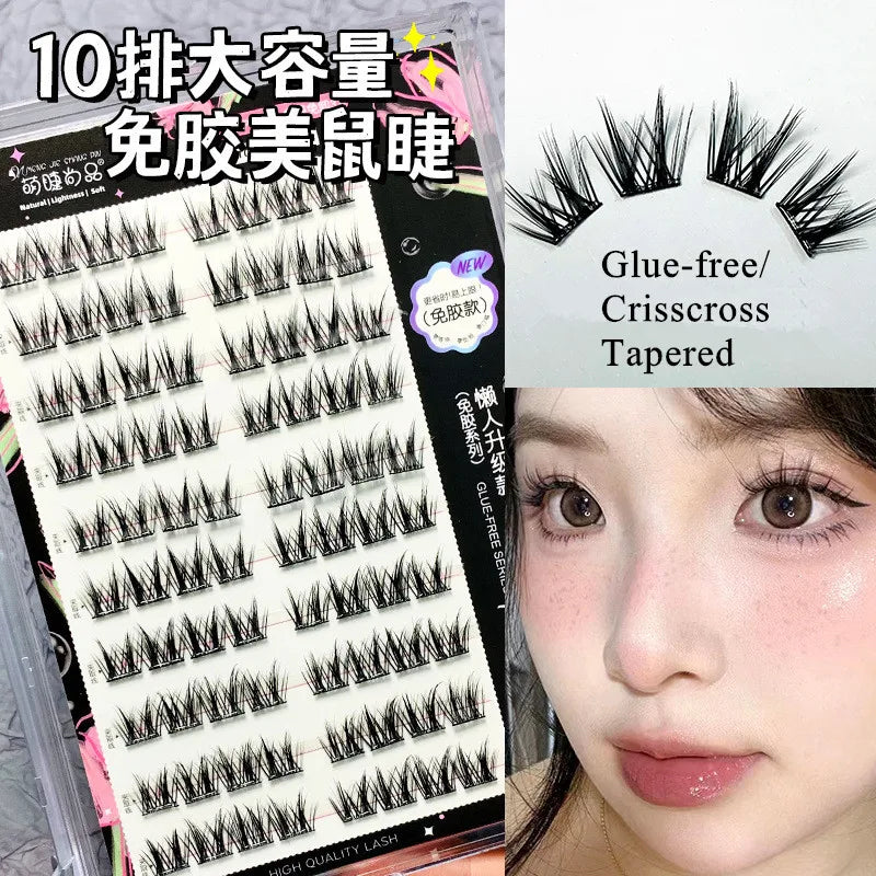 Voluminous Glue-free Self-adhesive False Eyelashes 5D Fluffy Thick Natural Curling Lash Easy Application Anime Eye