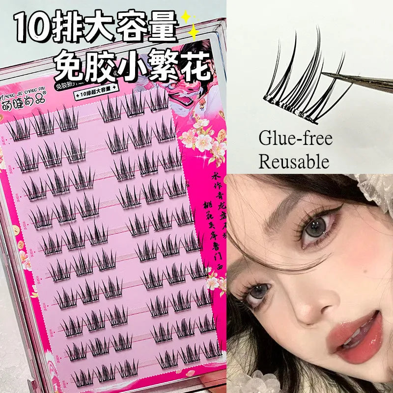 Voluminous Glue-free Self-adhesive False Eyelashes 5D Fluffy Thick Natural Curling Lash Easy Application Anime Eye