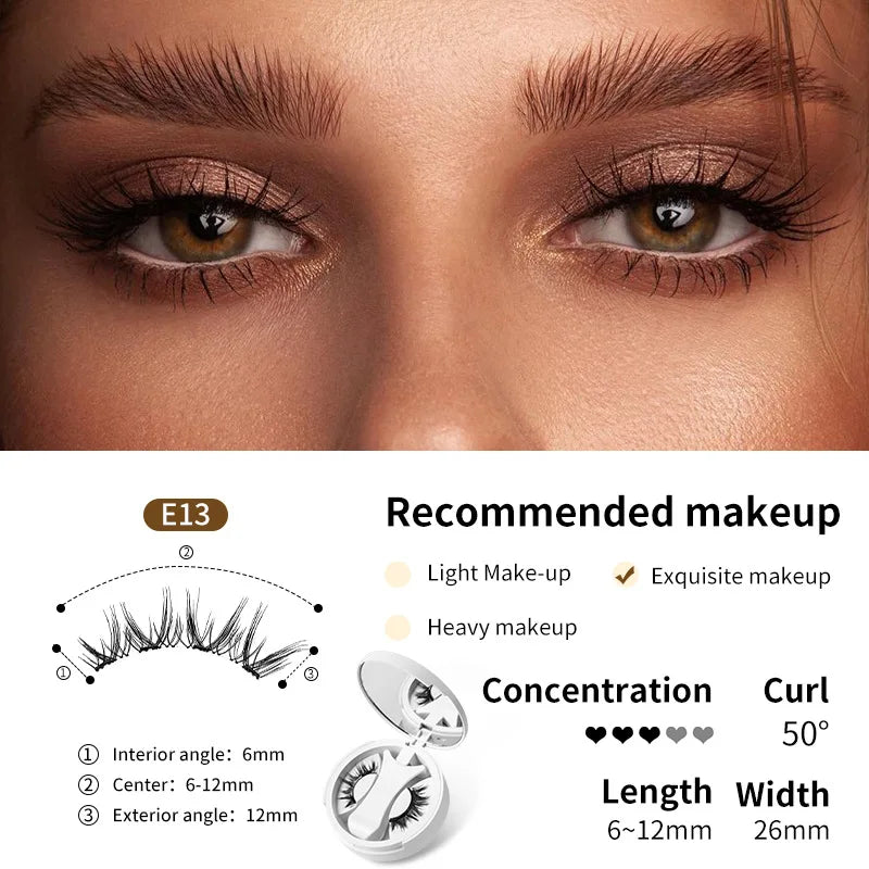 Brown Magnetic False Eyelashes Natural Soft Light Weight Eye Makeup Set With Applicater One-piece box Easy To Carry Eyelash Tool