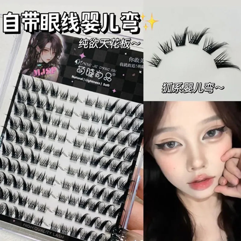 100 Clusters False Eyelashes Fluffy Cat Ear Effect Lashes Individual Cluster Segmented Natural Thick Long Enlarge Eyes