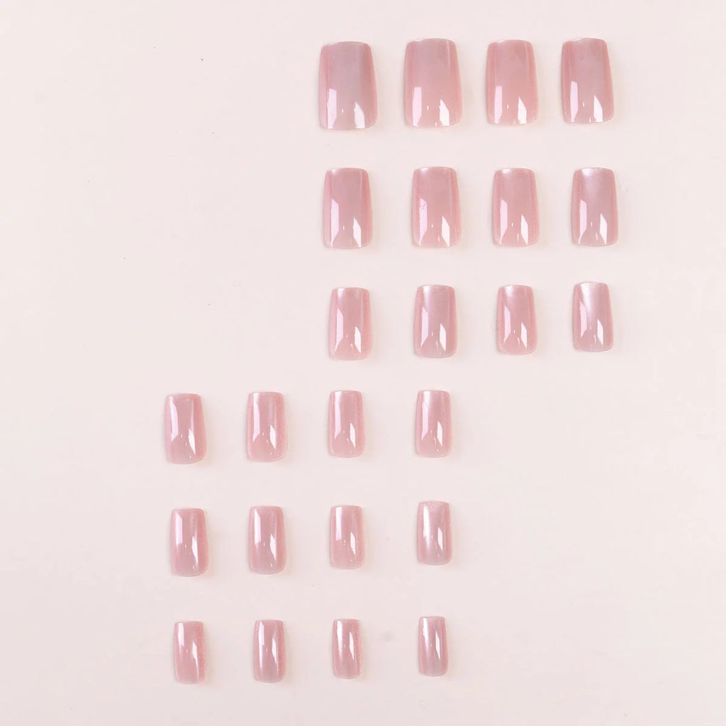24pcs/set Cool Tone Cat Eye Press on Nails Mid-Square Pure Solid Cat-Eye 4 Colors Gradient Cat eye Women's Daily Wear Fake Nails