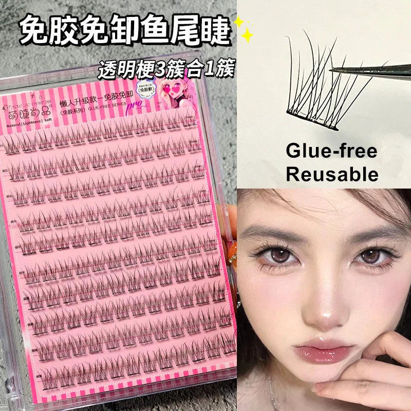 Voluminous Glue-free Self-adhesive False Eyelashes 5D Fluffy Thick Natural Curling Lash Easy Application Anime Eye