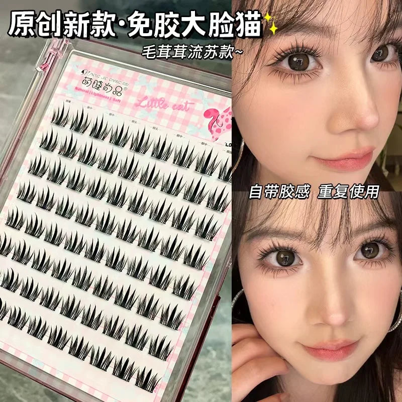 Voluminous Glue-free Self-adhesive False Eyelashes 5D Fluffy Thick Natural Curling Lash Easy Application Anime Eye