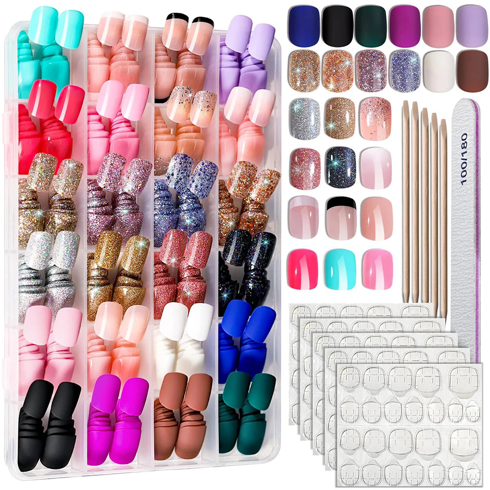 576Pcs/set Press on Nails 24 Colors DIY Fake Nails Soft Short Nail Tips Matte Glossy False Nails Natural Nude Nail Art