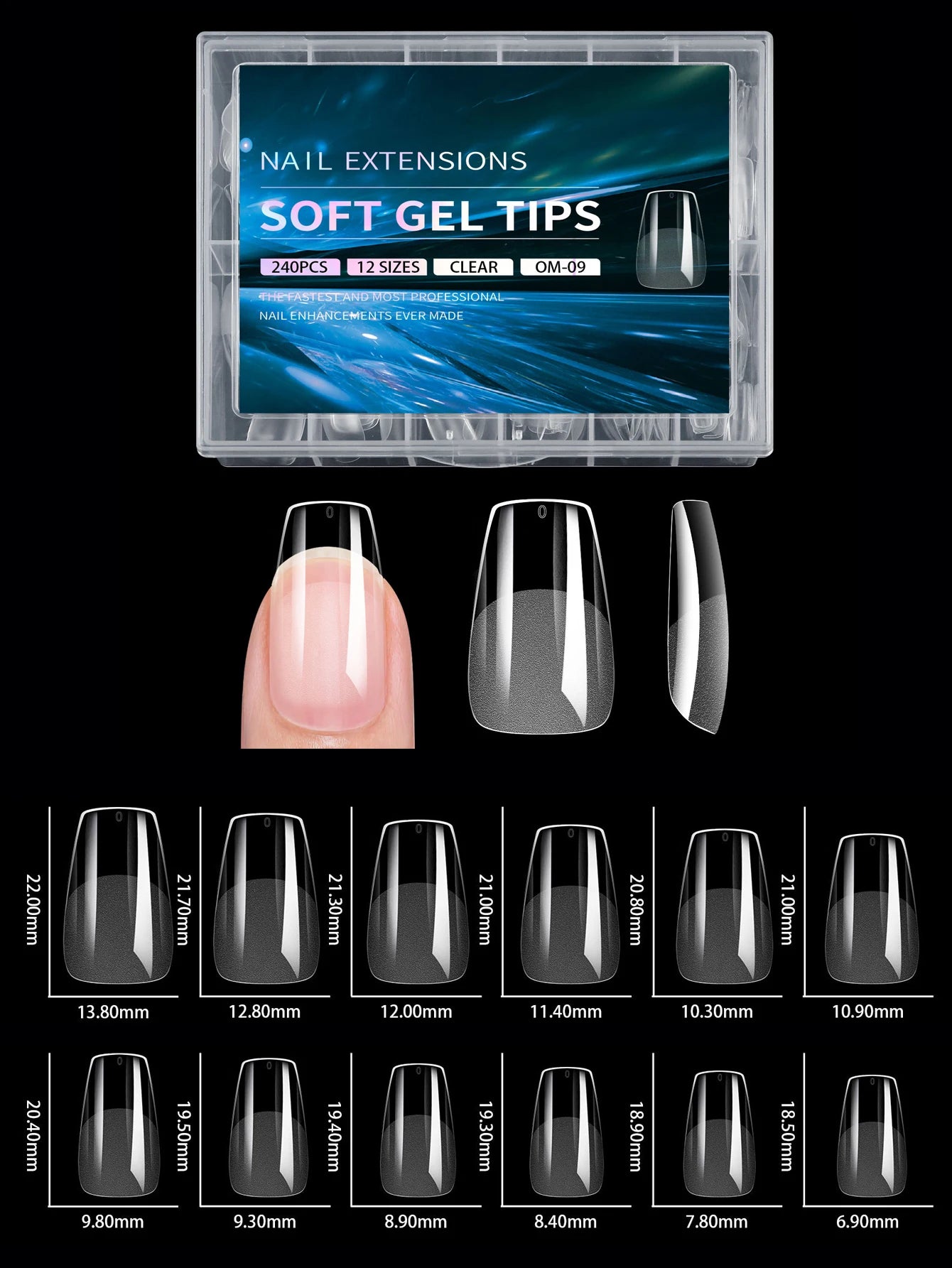 240pcs soft gel nail tips, half matte full coverage press-on nail tips almond square coffin french false nails thin front