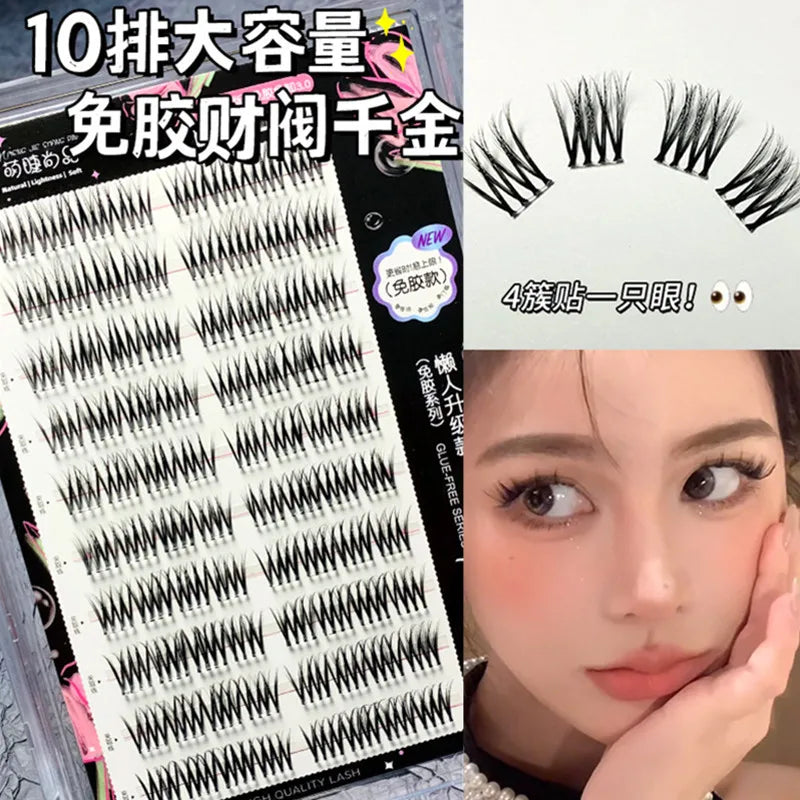 Voluminous Glue-free Self-adhesive False Eyelashes 5D Fluffy Thick Natural Curling Lash Easy Application Anime Eye