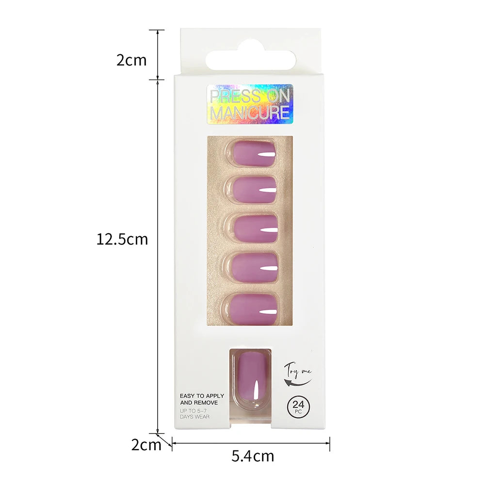VITAGWX 24 Pcs False Nails Set Solid Color Press on Nails Short Artificial Reusable Nails Art Full Cover Stick on Nail Tips