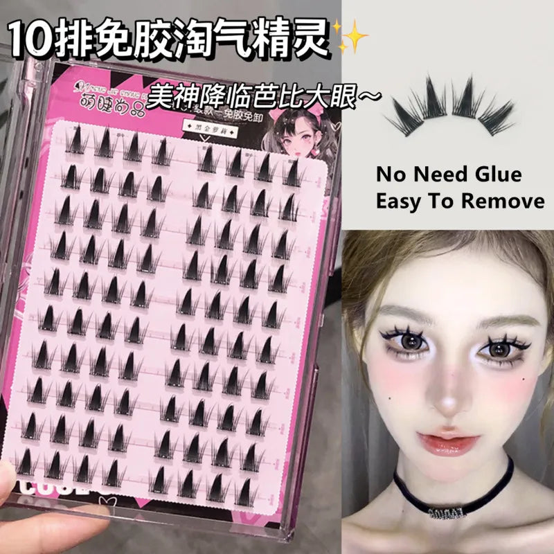 Voluminous Glue-free Self-adhesive False Eyelashes 5D Fluffy Thick Natural Curling Lash Easy Application Anime Eye