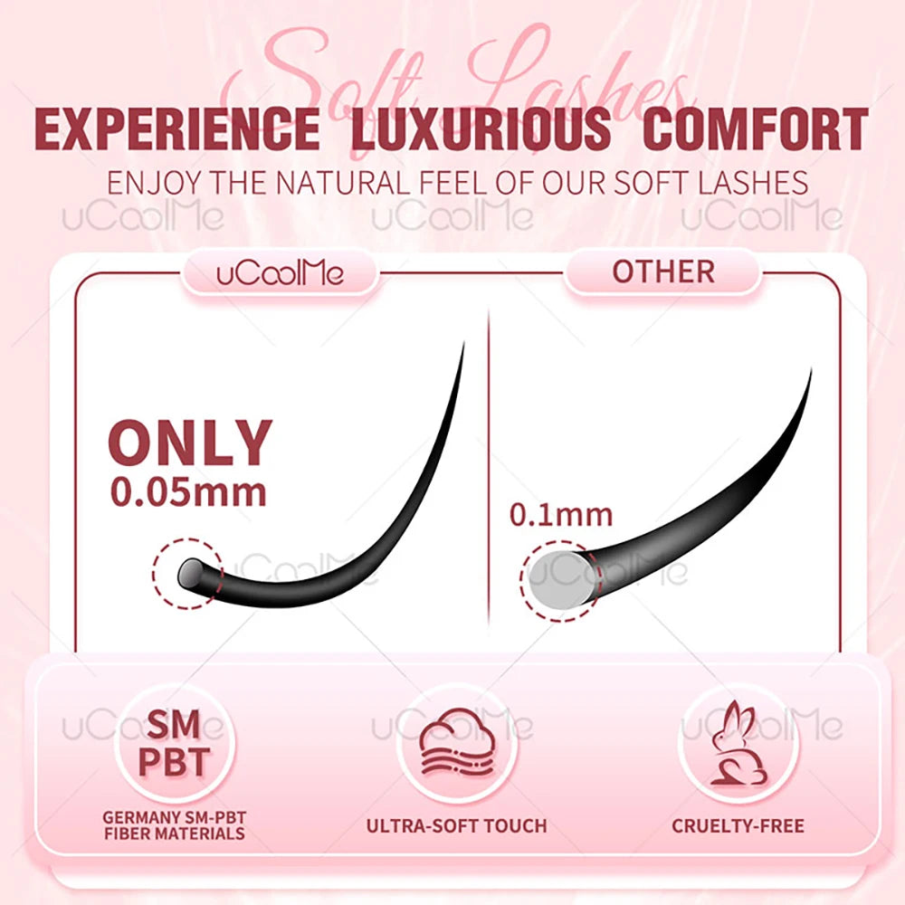 uCoolMe DIY Eyelashes Extension Flora 0.05mm D Curl Handmade 8-18mm Natural Wide Span Wispy Lash Clusters False Lashes Bundles