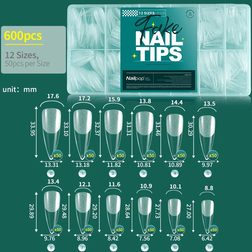 Nailpop Extra Short Nail Tips Half Cover Soft Gel Almond Shape False Nails 600pcs Gel x Tips for Nail Extension DIY Nail Art