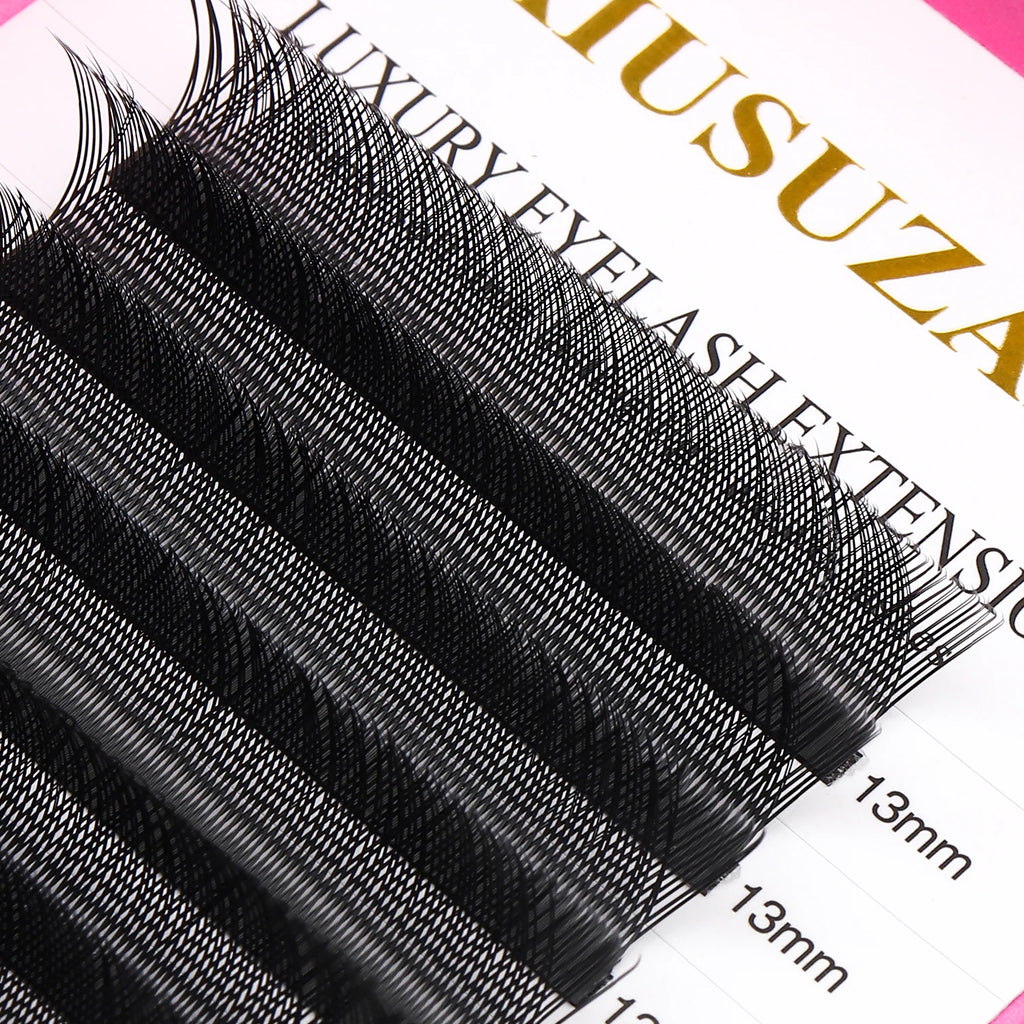 XIUSUZAKI 3D W Shaped Black Brown Eyelashes Extensions 3 Tips False Lashes Natural Soft Premade Volume Fans Individual Lashes