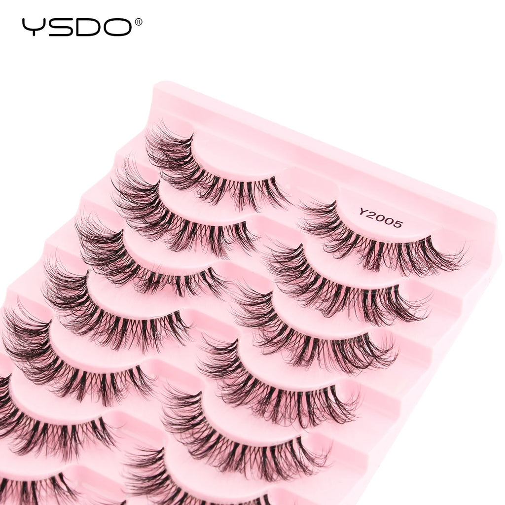 YSDO Natural Mink Eyelashes 3/6/10 Pairs Wispy Faux 3D Mink Lashes Short Fluffy Half False Eyelash Makeup Tools Cat Eye Lashes