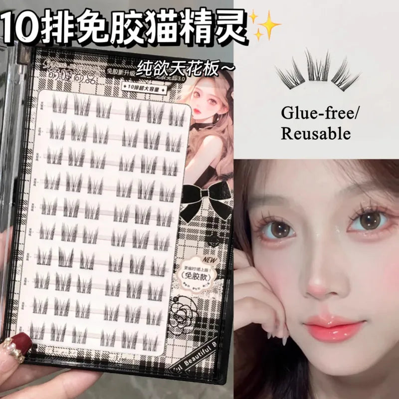 Voluminous Glue-free Self-adhesive False Eyelashes 5D Fluffy Thick Natural Curling Lash Easy Application Anime Eye