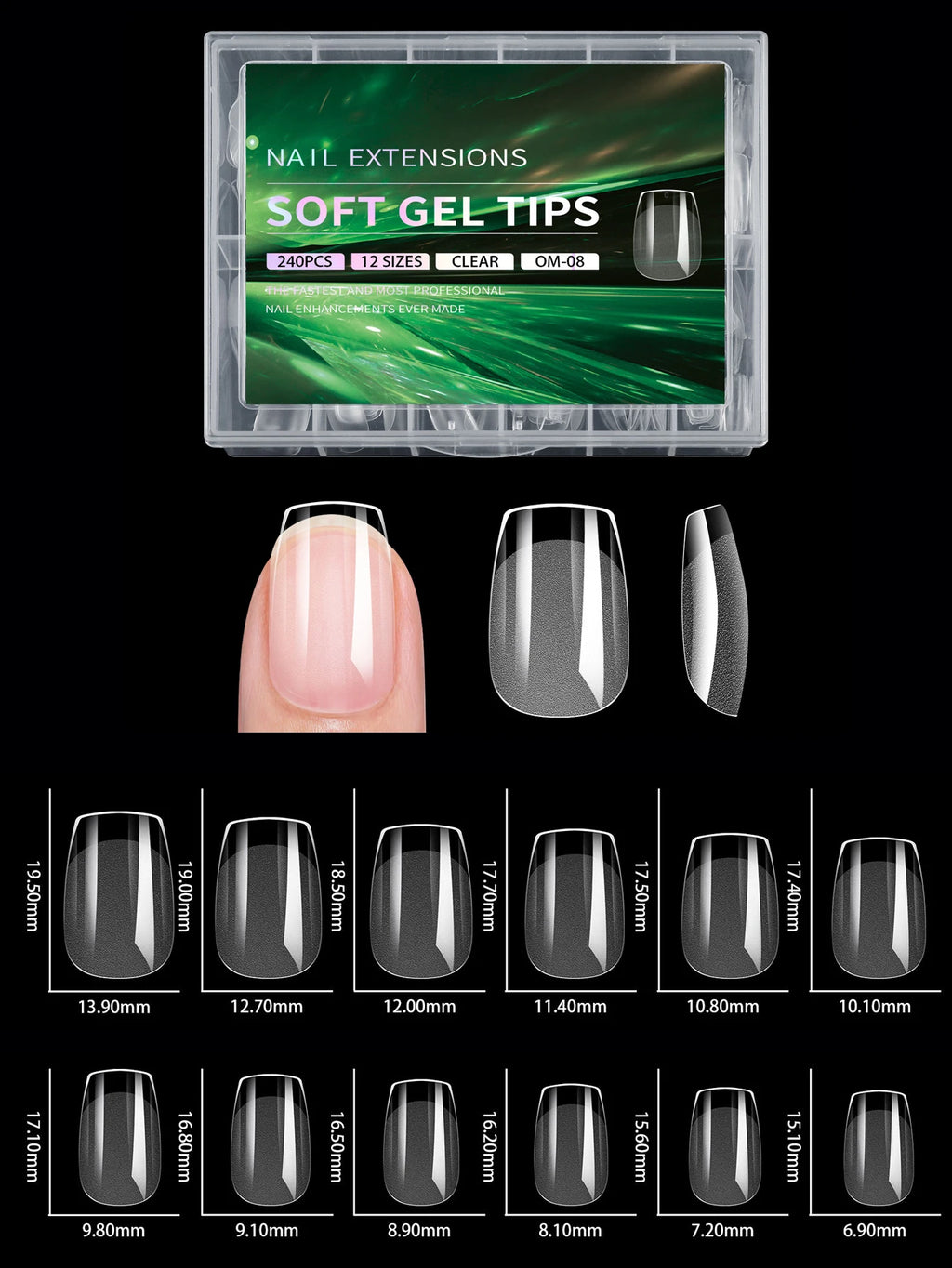 240pcs soft gel nail tips, half matte full coverage press-on nail tips almond square coffin french false nails thin front