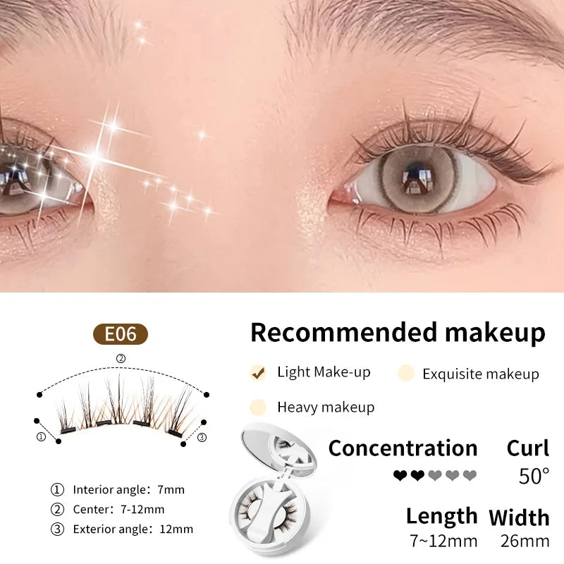 Brown Magnetic False Eyelashes Natural Soft Light Weight Eye Makeup Set With Applicater One-piece box Easy To Carry Eyelash Tool