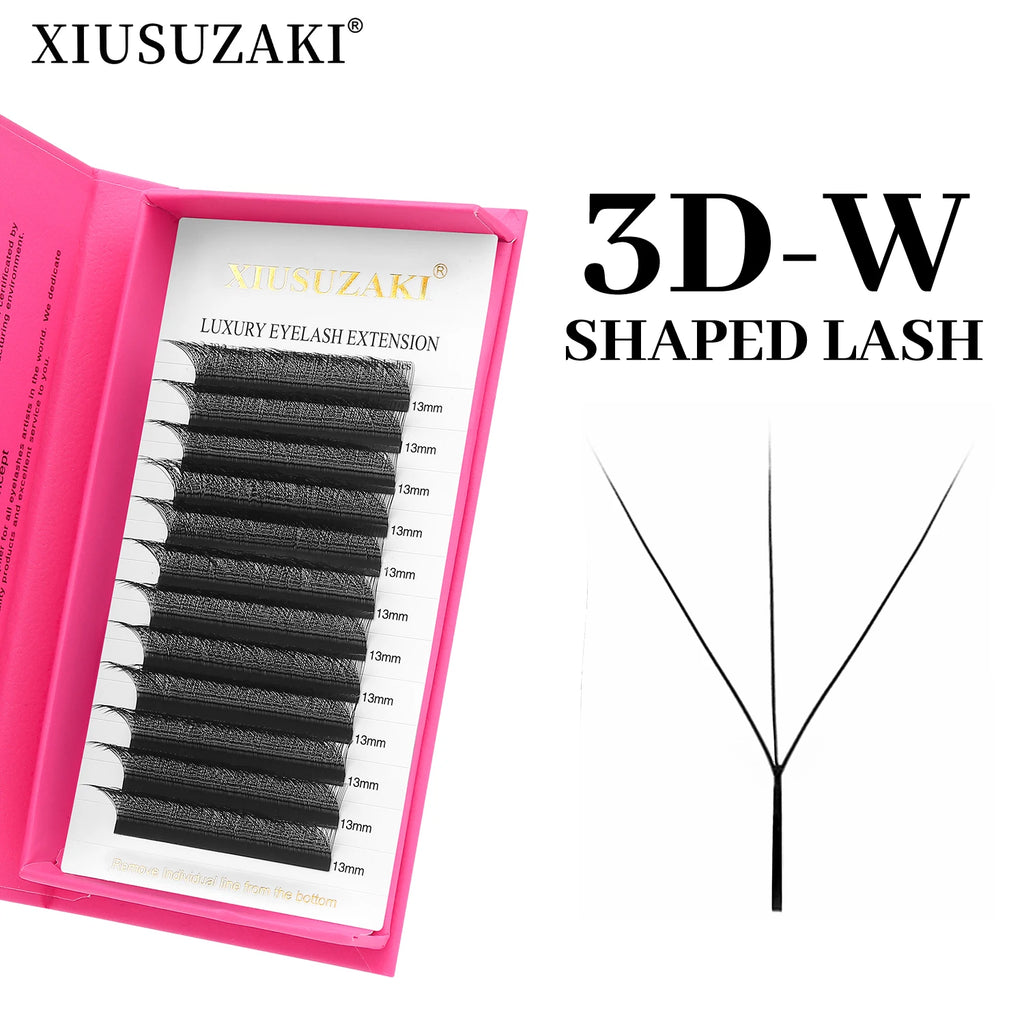 XIUSUZAKI 3D W Shaped Black Brown Eyelashes Extensions 3 Tips False Lashes Natural Soft Premade Volume Fans Individual Lashes