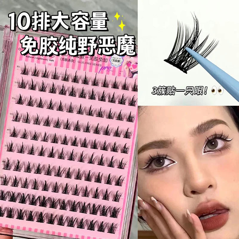 Voluminous Glue-free Self-adhesive False Eyelashes 5D Fluffy Thick Natural Curling Lash Easy Application Anime Eye