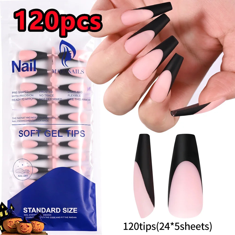 120/240Pcs Nude Pink Almond Press On Nails White-Edge French Glossy Almond Fake Nails Full Cover Soft Gel Nude Pink Nail Tips