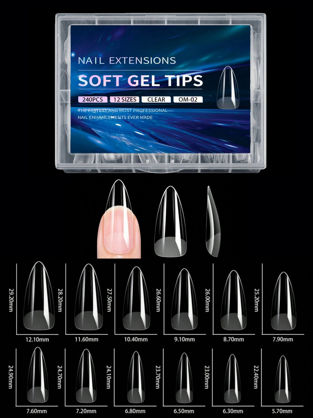 240pcs soft gel nail tips, half matte full coverage press-on nail tips almond square coffin french false nails thin front