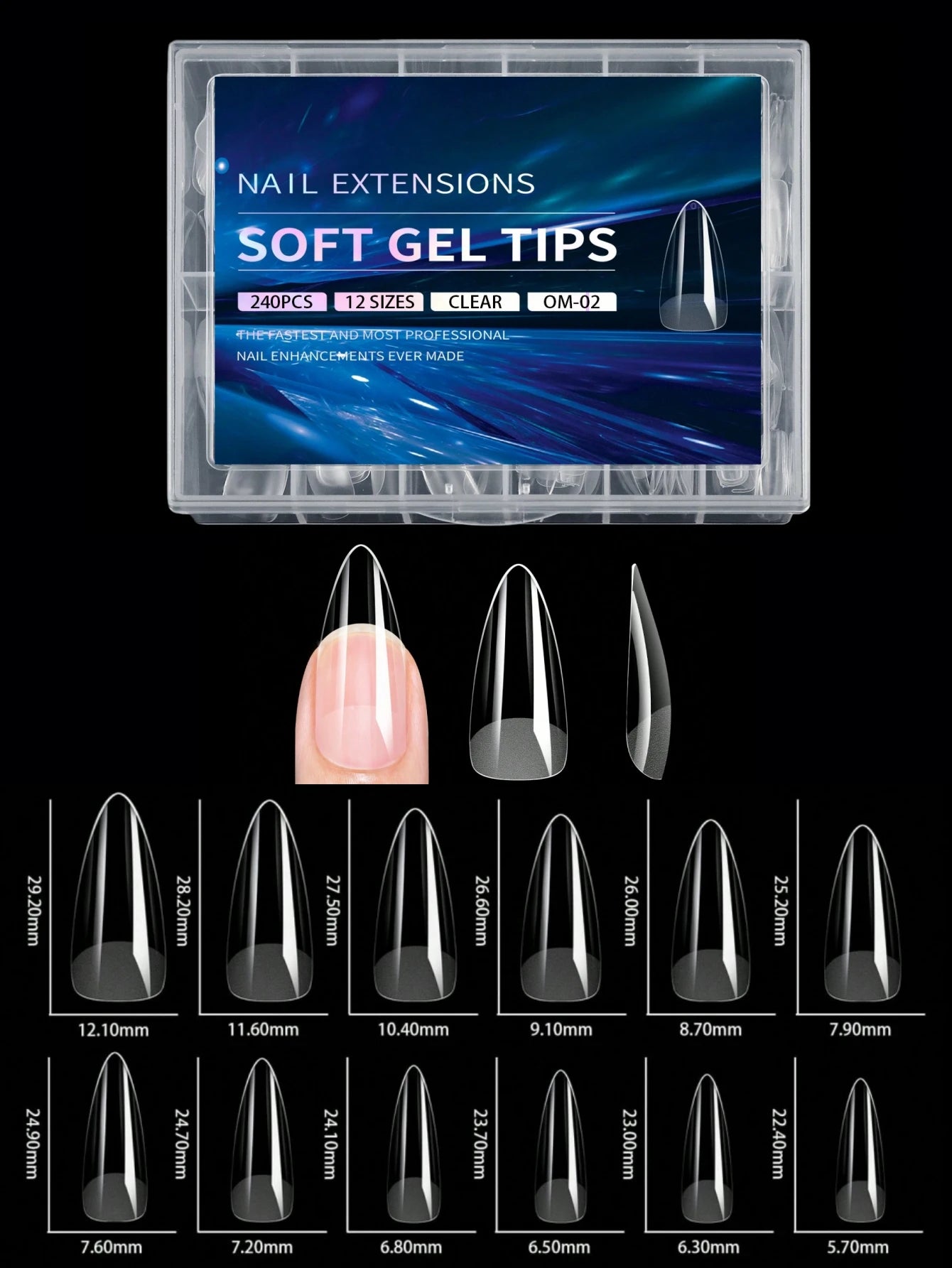 240pcs soft gel nail tips, half matte full coverage press-on nail tips almond square coffin french false nails thin front