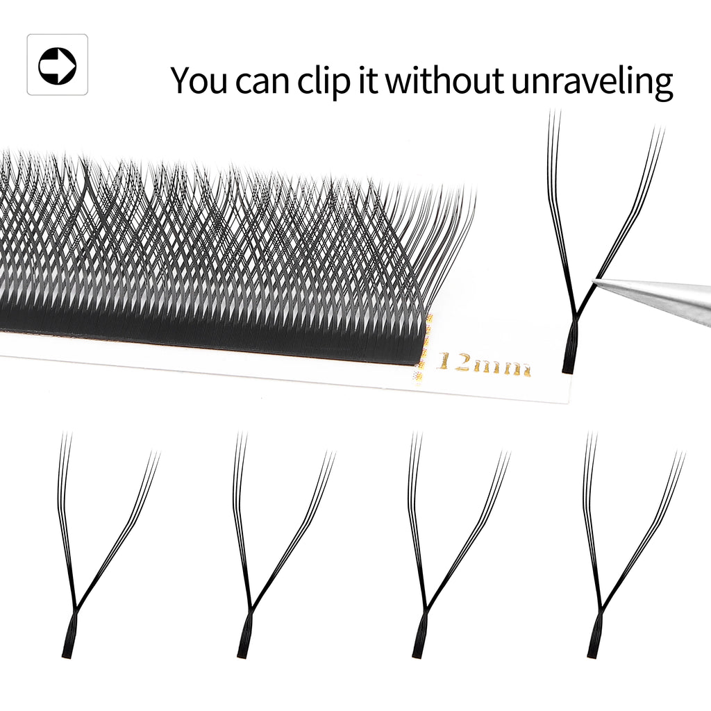 XIUSUZAKI 3D W Shaped Black Brown Eyelashes Extensions 3 Tips False Lashes Natural Soft Premade Volume Fans Individual Lashes