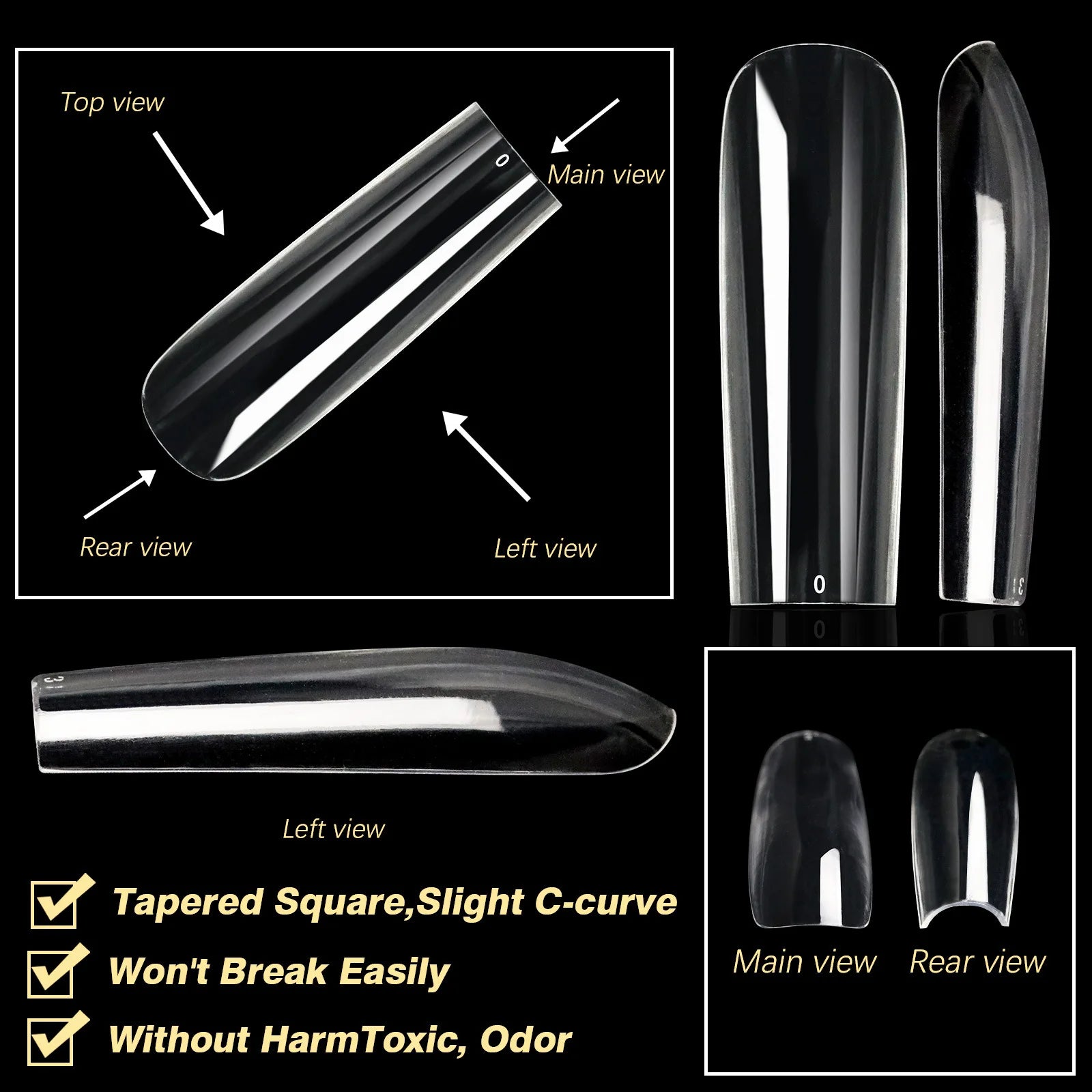 Boxed Transparent Fake Nails Mulit-Shaped Size Almond Coffin Press On Acrylic Nails For Manicure Art Extension Decoration