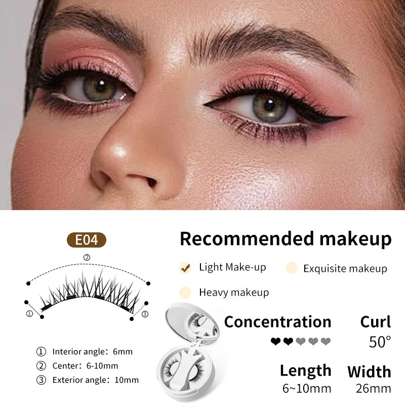Brown Magnetic False Eyelashes Natural Soft Light Weight Eye Makeup Set With Applicater One-piece box Easy To Carry Eyelash Tool