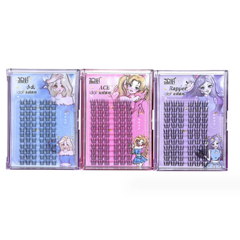 Lishu 72 Clusters False Eyelashes Manga Reusable Natural Cute Thick Long Fluffy Lashes Daily Makeup Enlarge Eyes