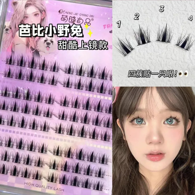 100 Clusters False Eyelashes Fluffy Cat Ear Effect Lashes Individual Cluster Segmented Natural Thick Long Enlarge Eyes