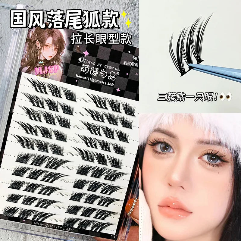 100 Clusters False Eyelashes Fluffy Cat Ear Effect Lashes Individual Cluster Segmented Natural Thick Long Enlarge Eyes