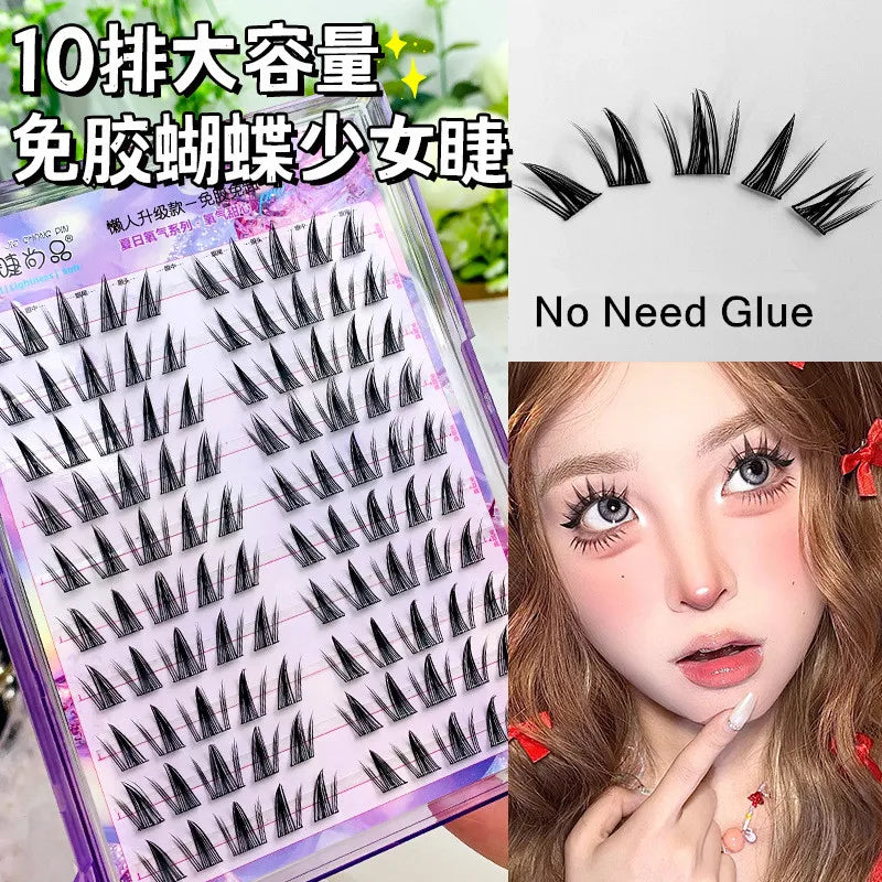 Voluminous Glue-free Self-adhesive False Eyelashes 5D Fluffy Thick Natural Curling Lash Easy Application Anime Eye