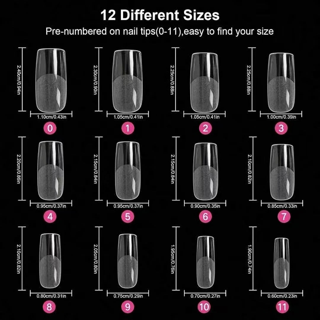 Square Nail Tips 120 PCS Artificial Full Cover Soft Clear Gel Tips 12 Sizes Sharp False Nails for Nail Extension
