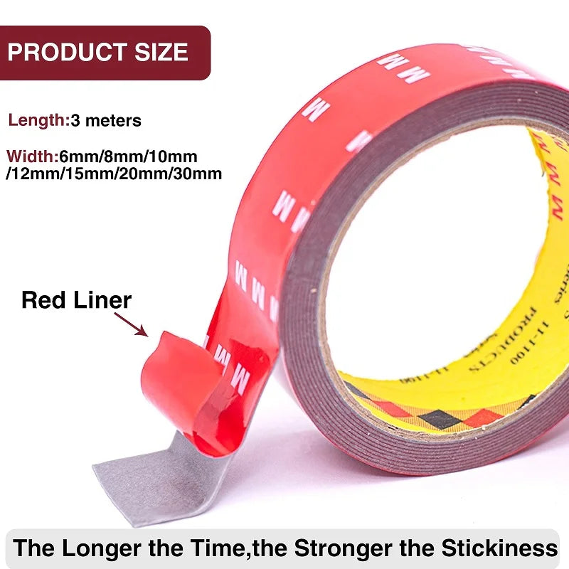 3Meters Extra Strong Double Sided Tape Adhesive 0.8mm Thick For Car Industry Special High Viscosity Mounting Fixing Sticky Tape