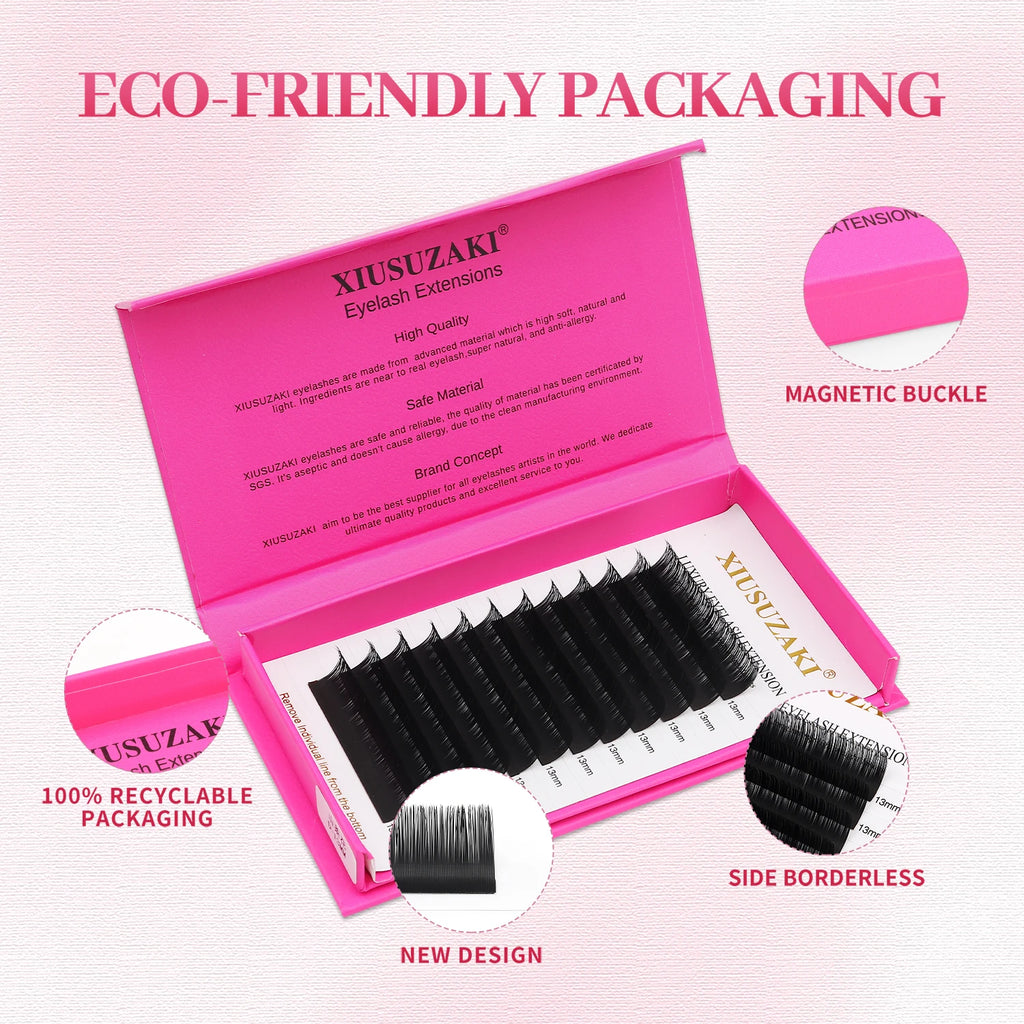 XIUSUZAKI 3D W Shaped Black Brown Eyelashes Extensions 3 Tips False Lashes Natural Soft Premade Volume Fans Individual Lashes