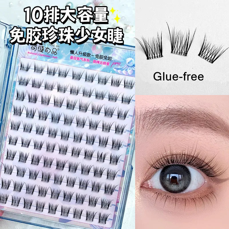 Voluminous Glue-free Self-adhesive False Eyelashes 5D Fluffy Thick Natural Curling Lash Easy Application Anime Eye
