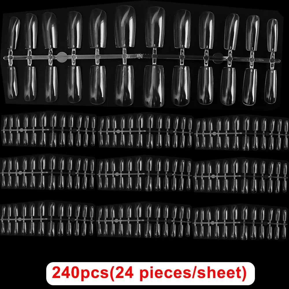 240pcs Ultra-thin Fake Nail Tips Extension Fully Transparent Artificial Press on Long Ballerinas Nails Art Tools False Nail Tips