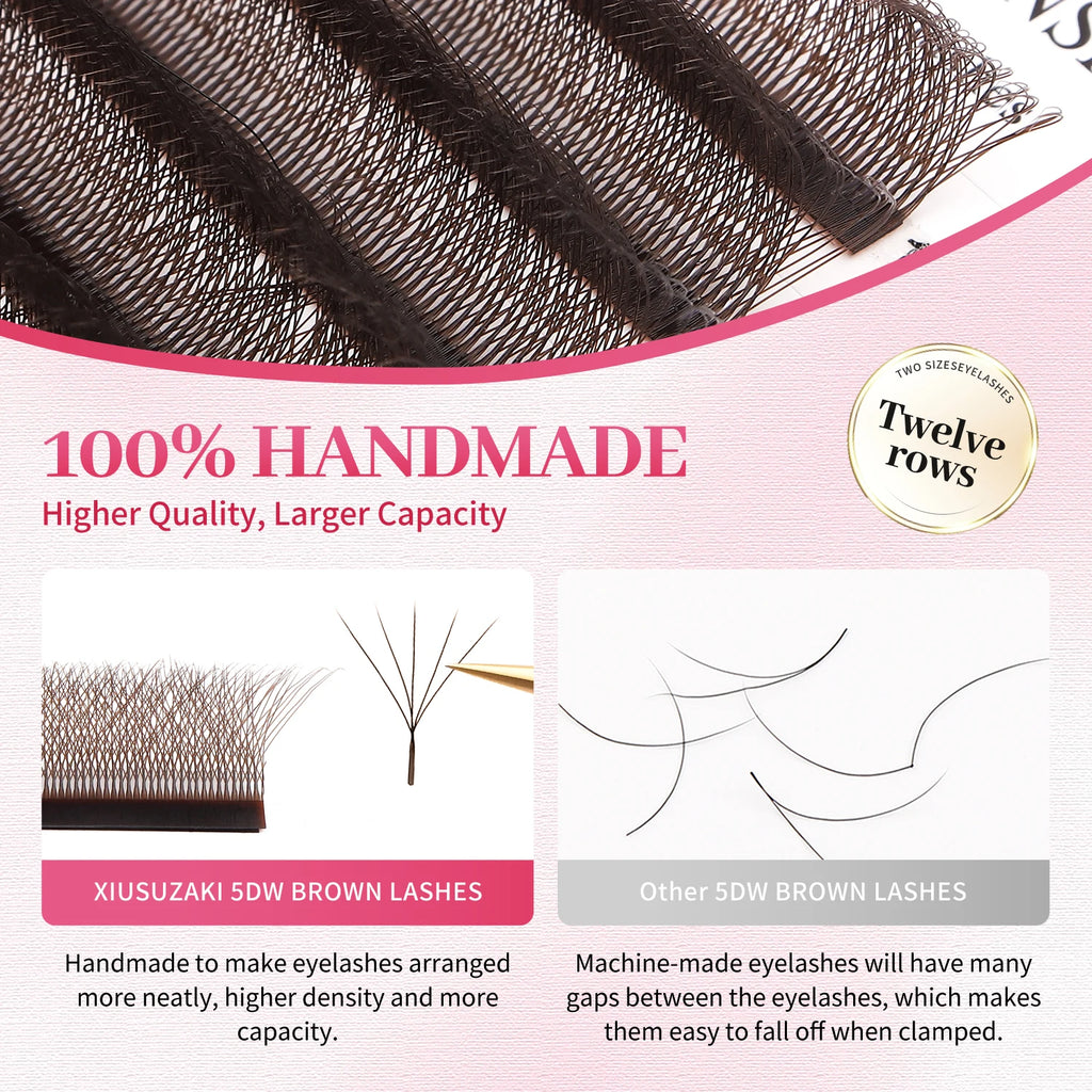 XIUSUZAKI 5D W Lashes Black Brown Premade Fans Eyelashes Extensions Natural Soft Individual Volume False Lashes Makeup Tools