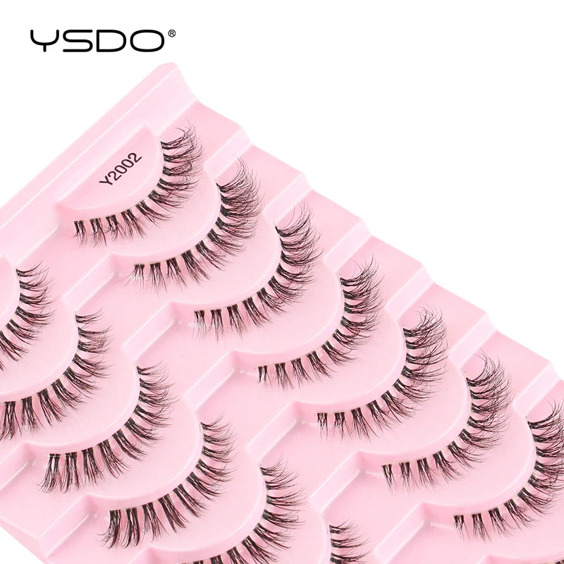 YSDO Natural Mink Eyelashes 3/6/10 Pairs Wispy Faux 3D Mink Lashes Short Fluffy Half False Eyelash Makeup Tools Cat Eye Lashes
